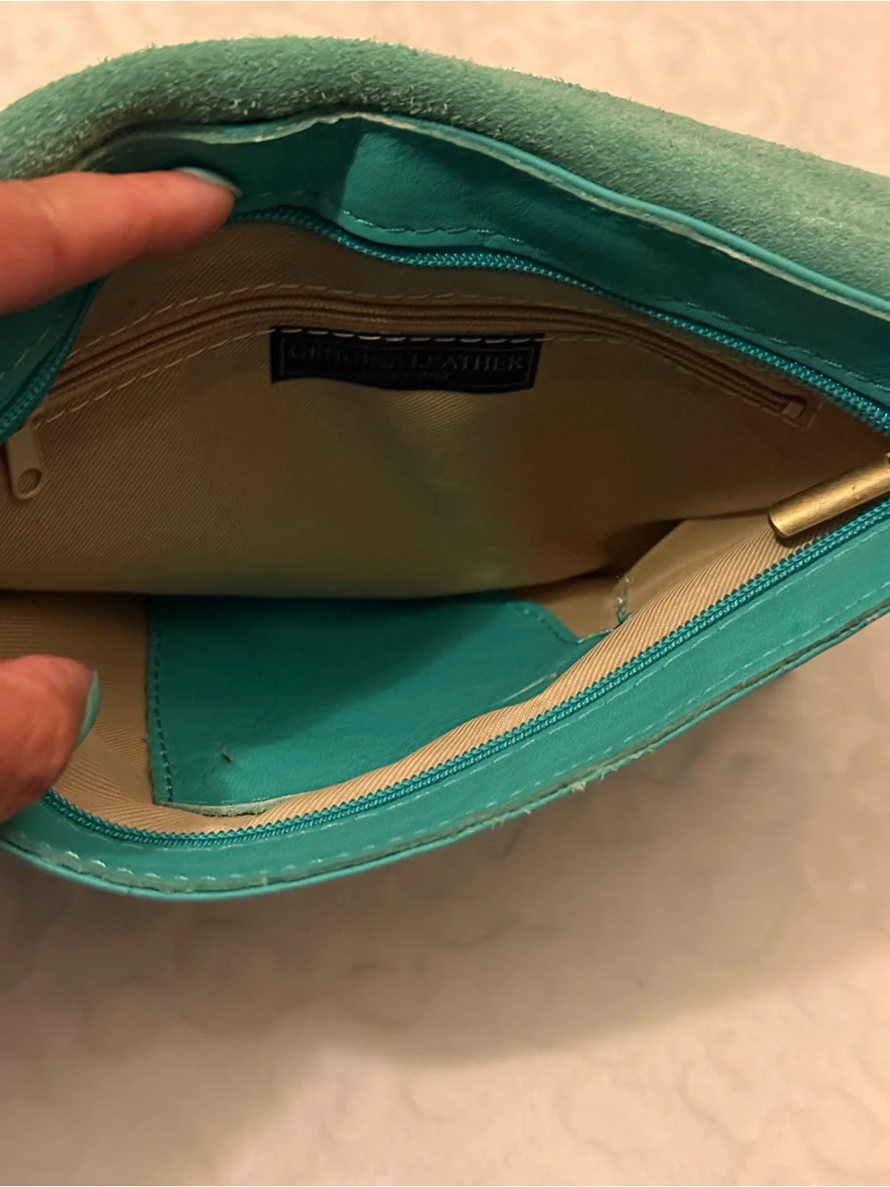 Teal Vintage Italian Leather Crossbody Shoulder Bag
